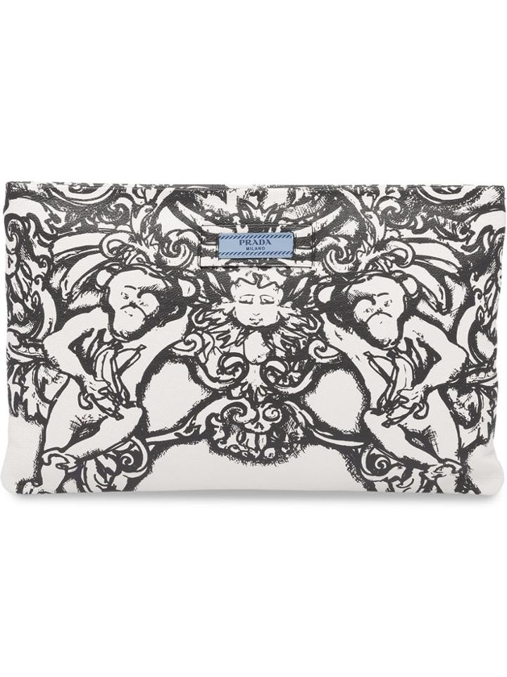 Prada Printed Leather Clutch - Black