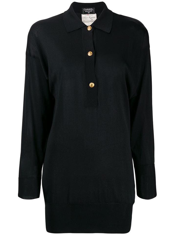 Chanel Pre-owned 1990's Silk Slim Polo Shirt - Black