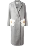 Anya Hindmarch Fried Egg Detail Coat, Women's, Size: Small, Grey, Virgin Wool/cashmere/polyamide/mink Fur