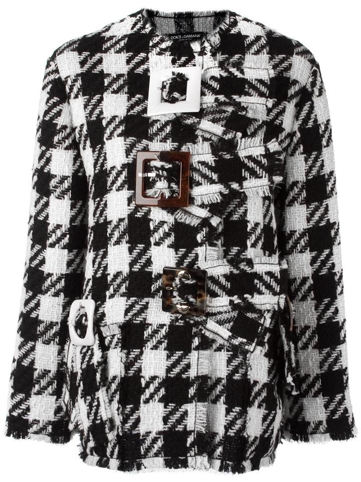 Dolce & Gabbana Checked Boxy Coat, Women's, Size: 42, Black, Virgin Wool/mohair/polyamide/cotton