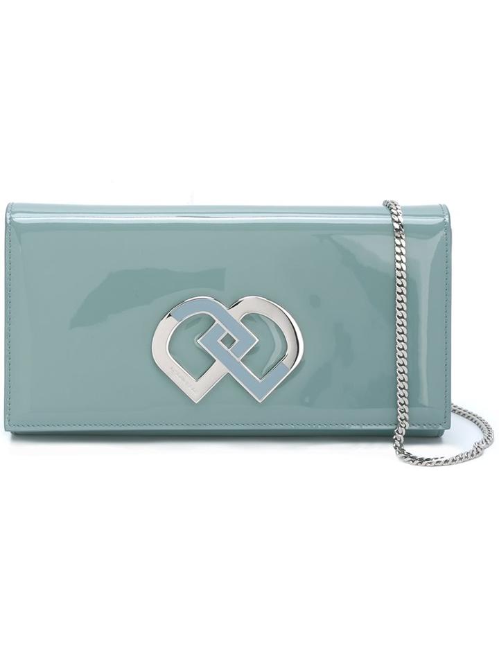 Dsquared2 Small 'dd' Clutch, Women's, Green, Chamois Leather/patent Leather/cotton