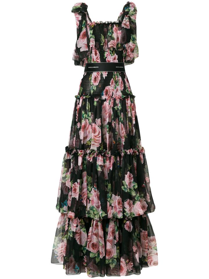 Dolce & Gabbana Tiered Floral Dress - Black