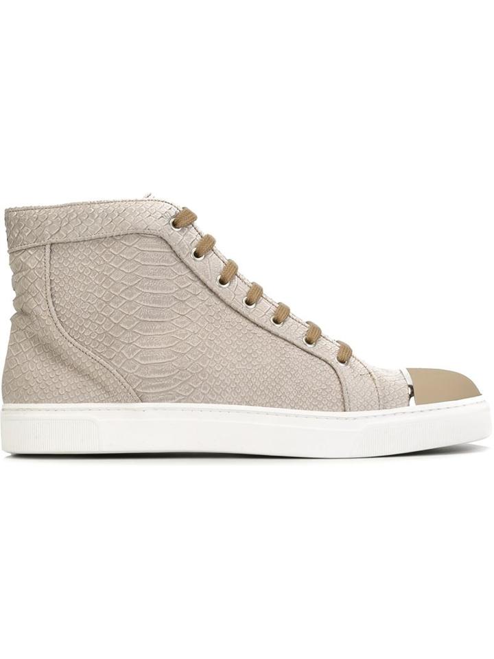 Louis Leeman Snakeskin Effect Hi-top Sneakers, Men's, Size: 40.5, Nude/neutrals, Leather/rubber
