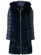 Liska Fox Fur Padded Hooded Coat - Blue