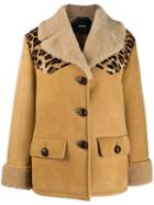 Miu Miu Leopard Print Panel Shearling Jacket - Neutrals