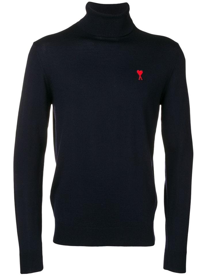 Ami Paris Turtleneck Sweater Ami De Coeur Patch - Blue