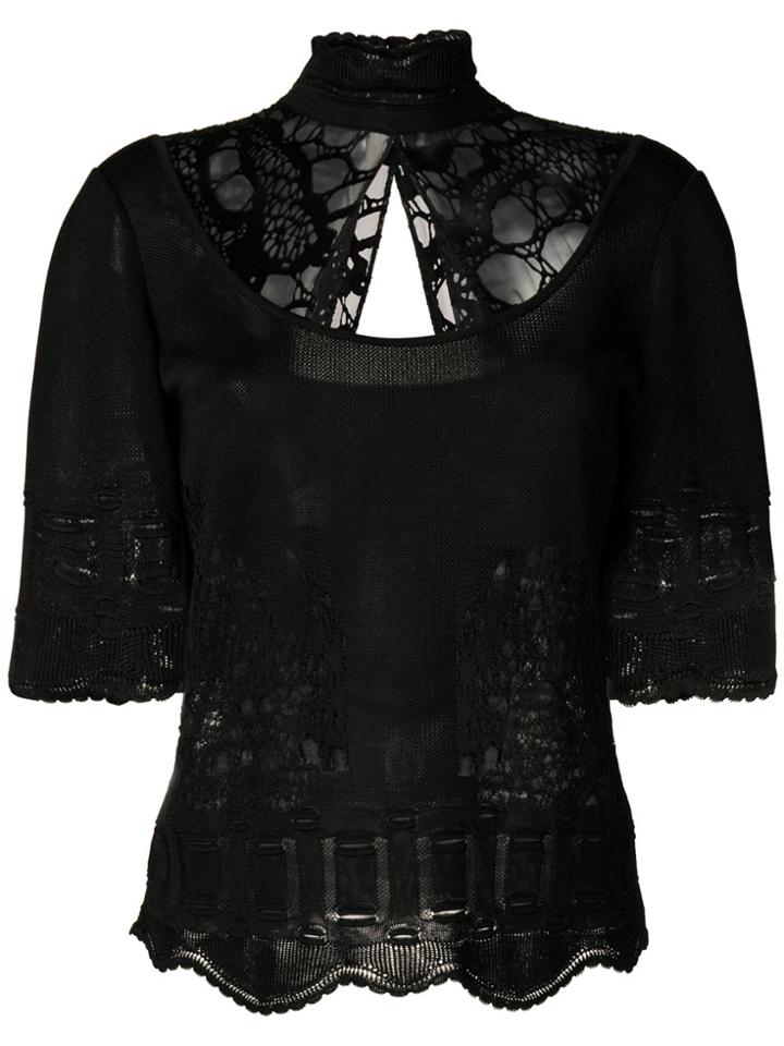 Roberto Cavalli Lace Insert Knitted Top - Black