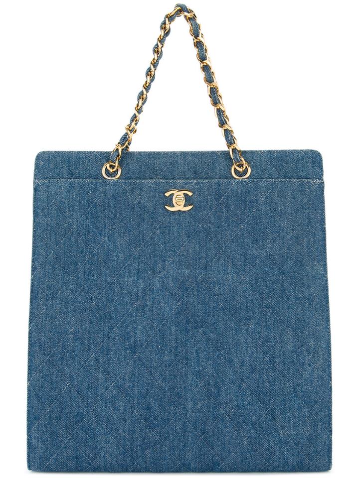 Chanel Vintage Denim Turn-lock Tote Bag - Blue