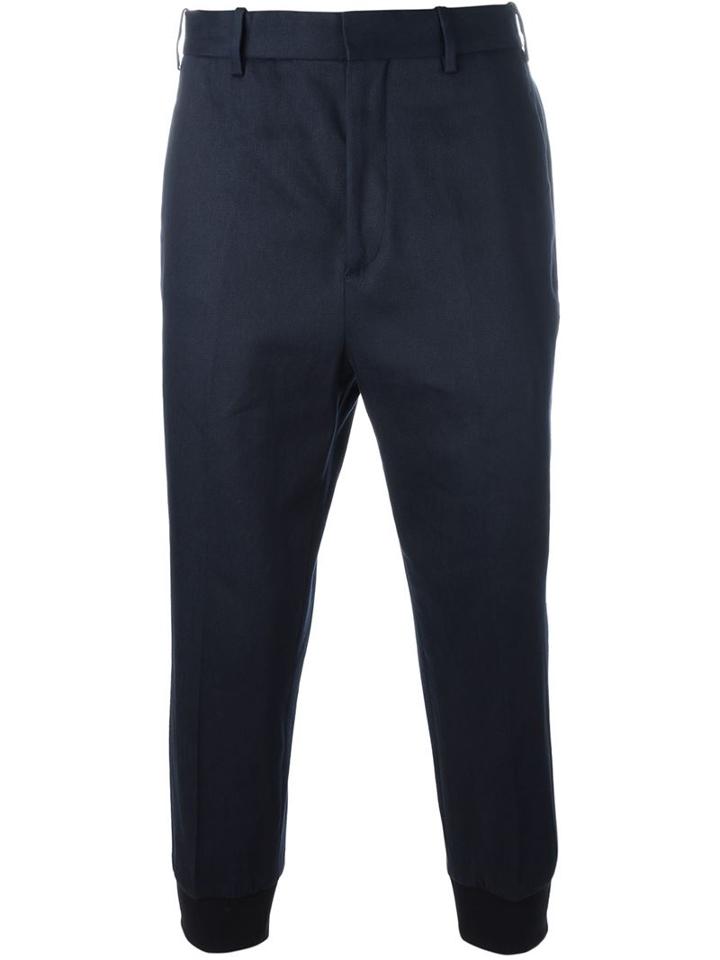 Neil Barrett Tapered Tailored Trousers, Men's, Size: 48, Blue, Cotton/kapok/spandex/elastane