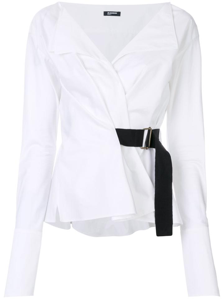 Jil Sander Navy Belted Blouse - White