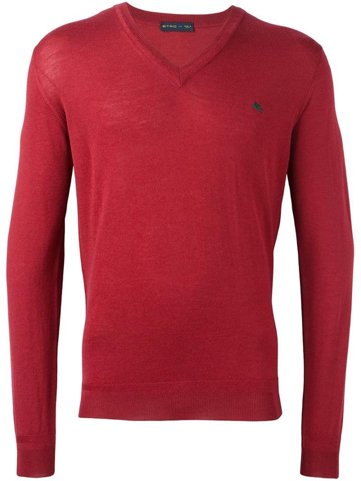 Etro V-neck Pullover, Men's, Size: Xl, Pink/purple, Wool