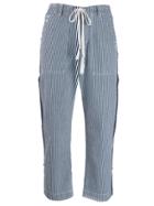 Greg Lauren Striped Drawstring Trousers - Blue