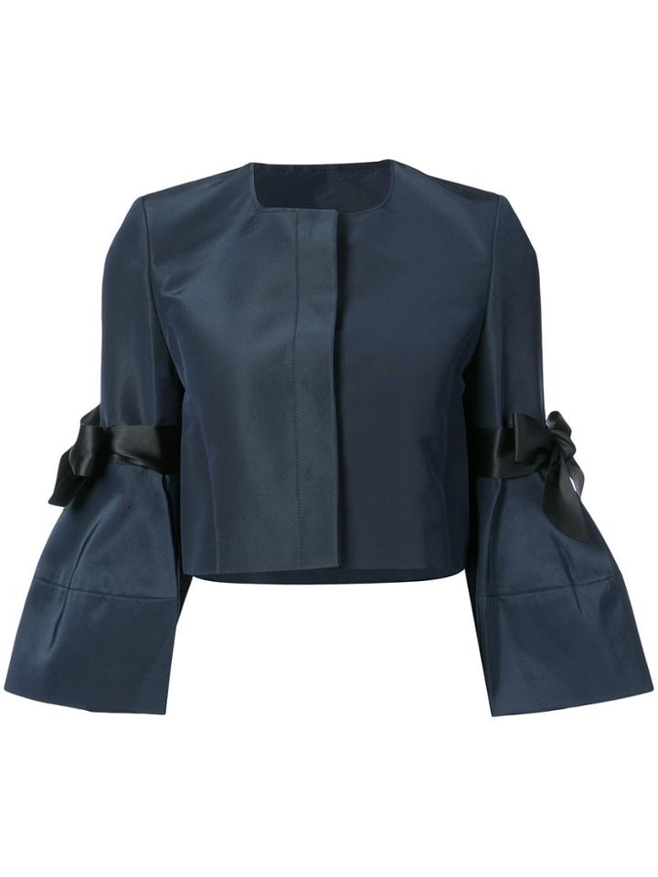 Carolina Herrera Bow Detailed Faille Bell Sleeve Jacket - Blue