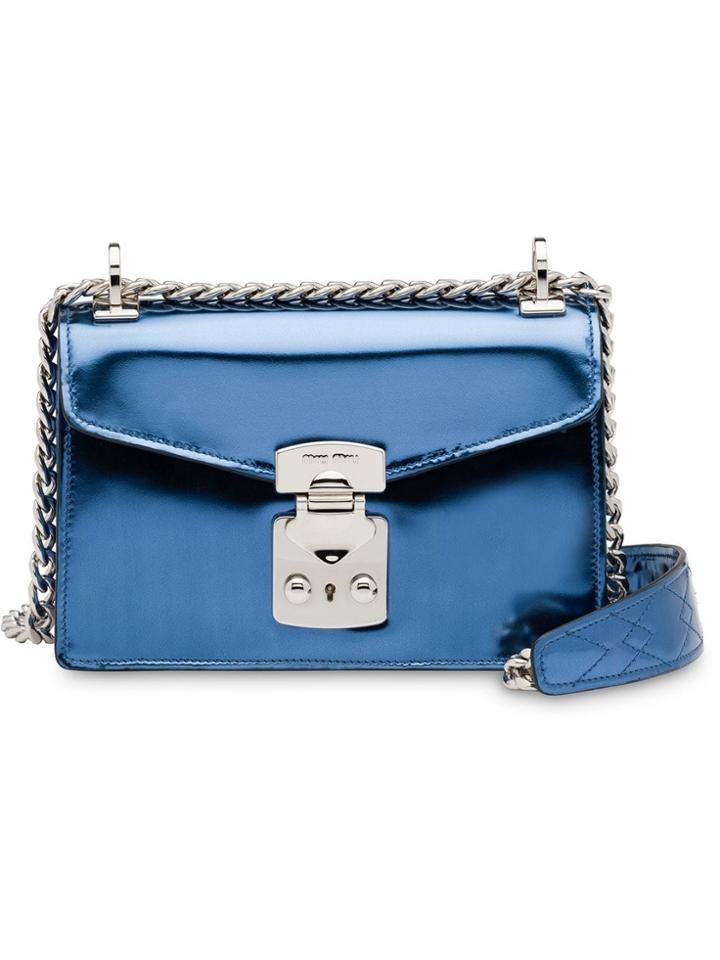 Miu Miu Miu Confidential Metallic Leather Shoulder Bag - Blue