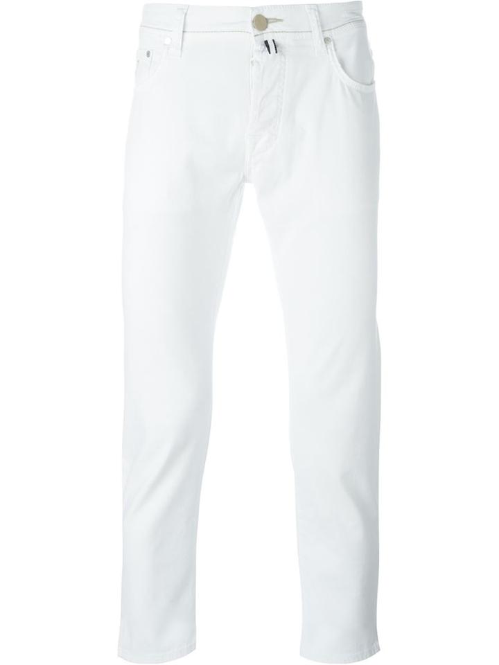 Jacob Cohen Straight Leg Trousers, Men's, Size: 37, White, Cotton/spandex/elastane