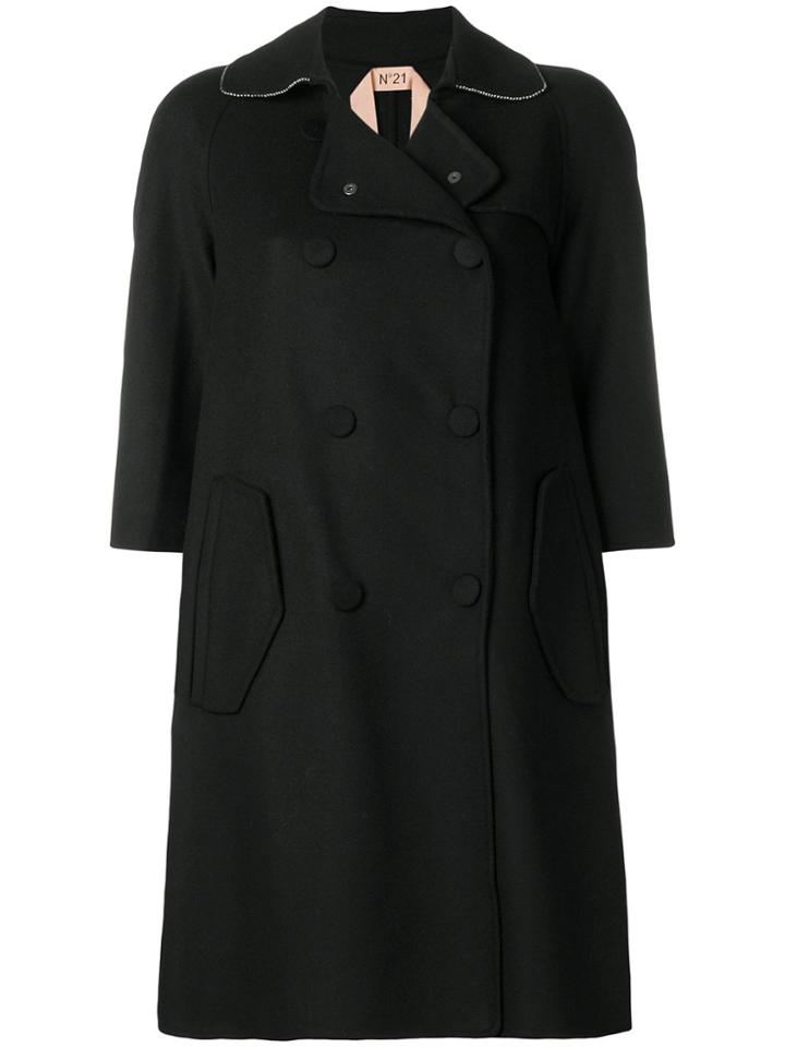 No21 Button Fastened Loose Coat - Black