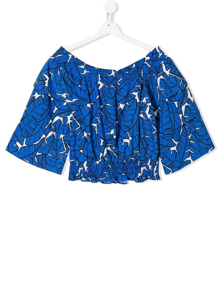 Msgm Kids Teen Floral Print Top - Blue