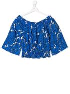 Msgm Kids Teen Floral Print Top - Blue