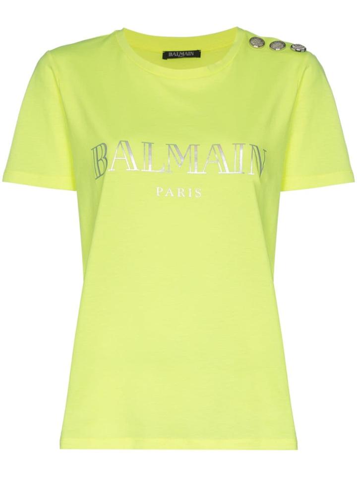 Balmain Short Sleeve Logo Top - Yellow