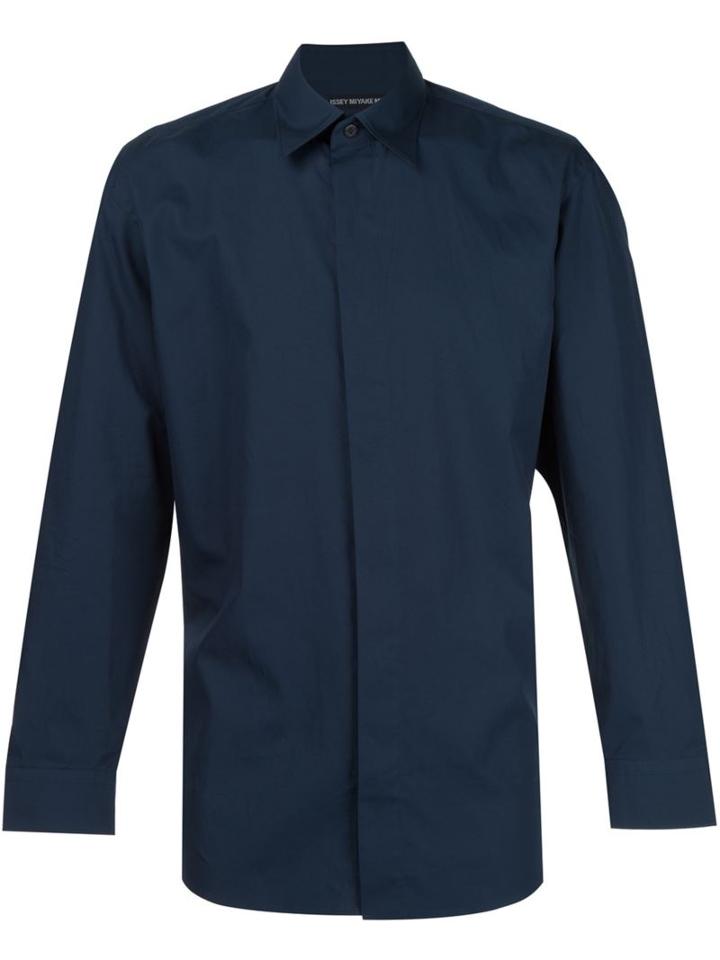 Issey Miyake Men Loose Fit Shirt, Size: 4, Blue, Polyester