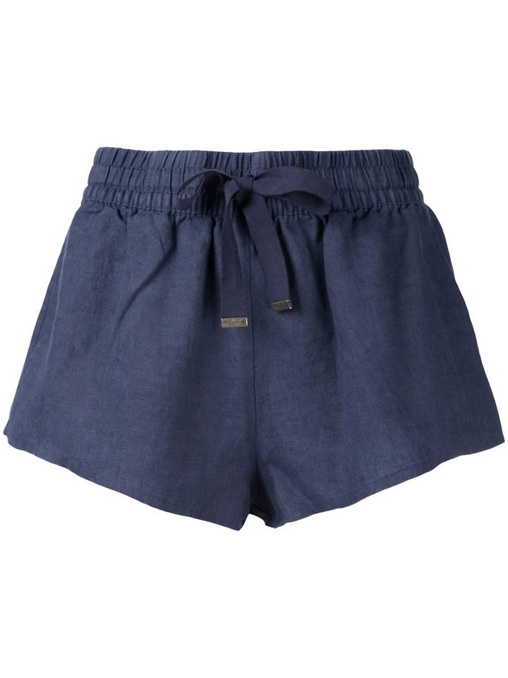 Venroy - Lounge Drawstring Shorts - Women - Linen/flax - L, Blue, Linen/flax