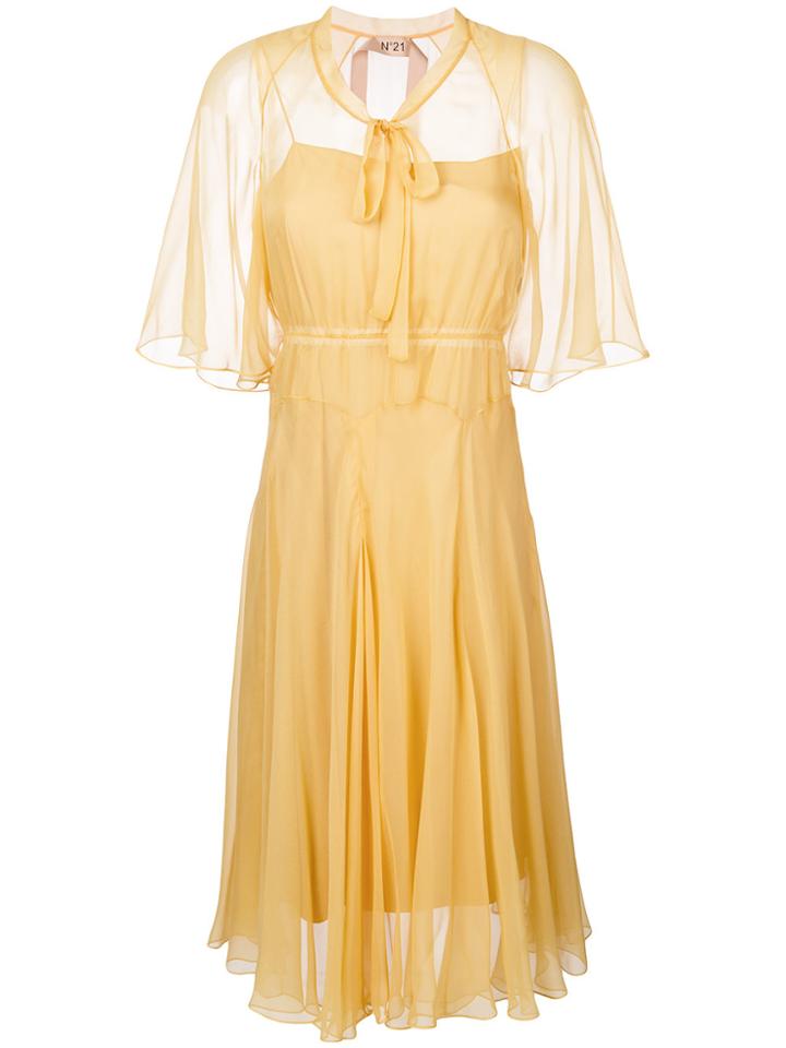 No21 Pussy Bow Fluid Dress - Yellow & Orange