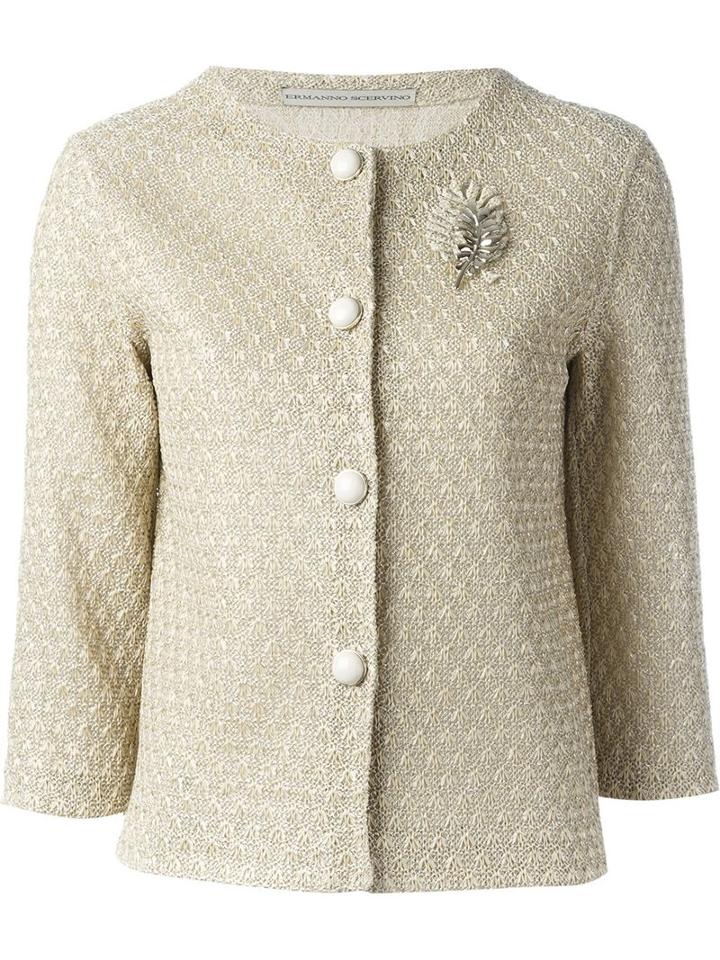 Ermanno Scervino Brooch Detail Jacket, Women's, Size: 44, Nude/neutrals, Viscose/polyamide/polyester
