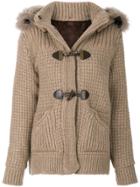 Bark Detachable Hood Chunky Cardigan - Brown