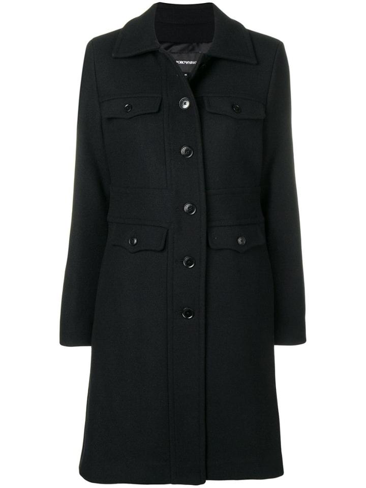 Emporio Armani Single Breasted Midi Coat - Black