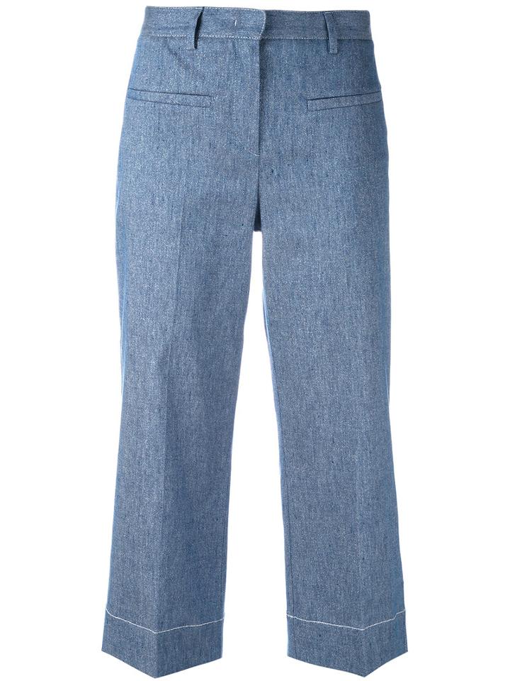 Lorena Antoniazzi - Cropped Trousers - Women - Cotton/linen/flax/cupro/polyester - 42, Blue, Cotton/linen/flax/cupro/polyester
