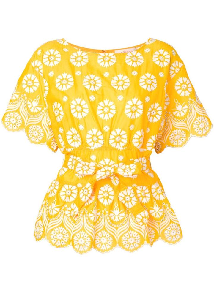 Tory Burch Printed Embroidered Blouse - Yellow