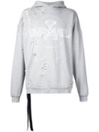 Unravel Project Logo Print Destroyed Hoody, Men's, Size: Medium, Grey, Cotton