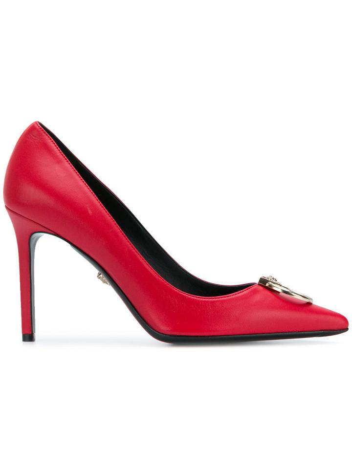 Versace Embellished Medusa Pumps - Red