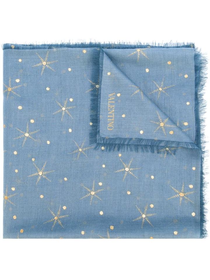 Valentino Embroidered Polka Dot Scarf, Women's, Blue, Silk/cashmere/wool