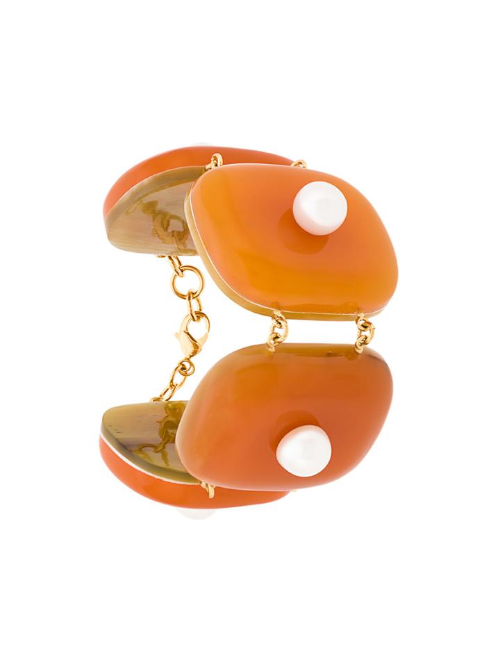 Marni Faux Pearl-embellished Cuff Bracelet - Yellow & Orange
