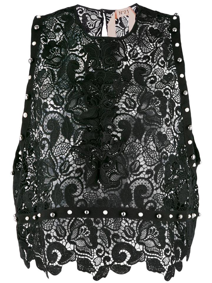 No21 - Macramé Lace Studded Shell Top - Women - Polyester - 42, Women's, Black, Polyester