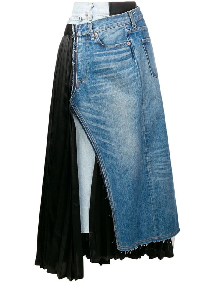 Junya Watanabe Panelled Asymmetric Wrap Skirt - Blue
