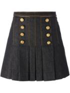 Hilfiger Collection Double Breasted Pleated Skirt, Women's, Size: 8, Blue, Cotton/spandex/elastane