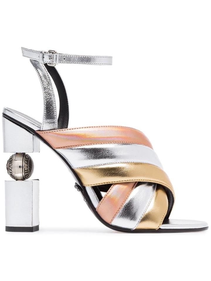 Balmain Jana 110 Metallic Leather Sandals - Silver