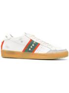 Leather Crown Side Stripes Studded Sneakers - White