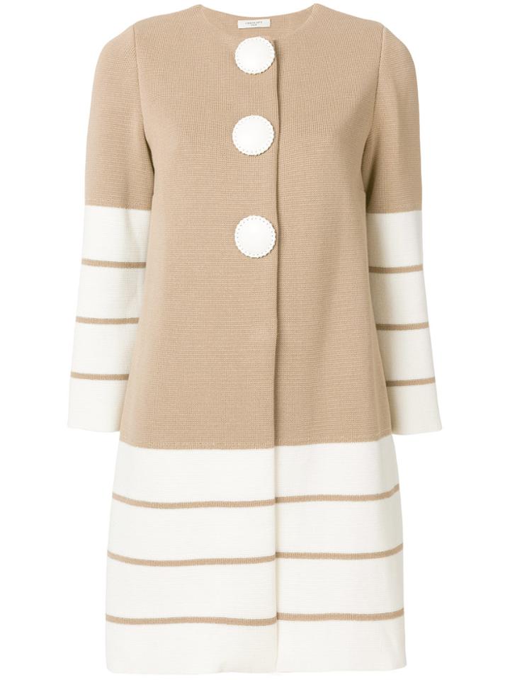 Charlott Striped Knit Coat - Nude & Neutrals