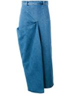 Stella Mccartney Gathered Asymmetric Midi Skirt, Women's, Size: 42, Blue, Cotton/spandex/elastane