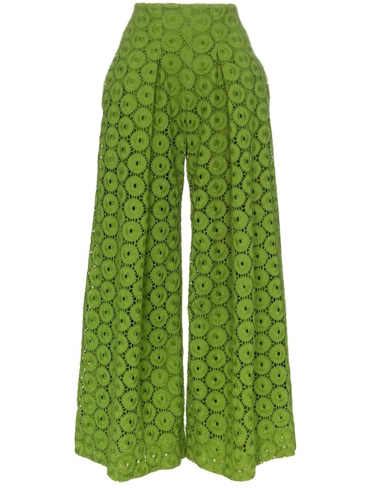 Cult Gaia Jordana Embroidered Wide Leg Linen Trousers - Green
