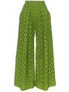 Cult Gaia Jordana Embroidered Wide Leg Linen Trousers - Green