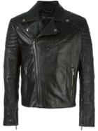 Versace Patterned Sleeves Biker Jacket - Black