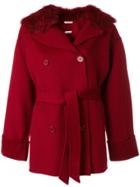 P.a.r.o.s.h. Fur Collar Belted Coat - Red