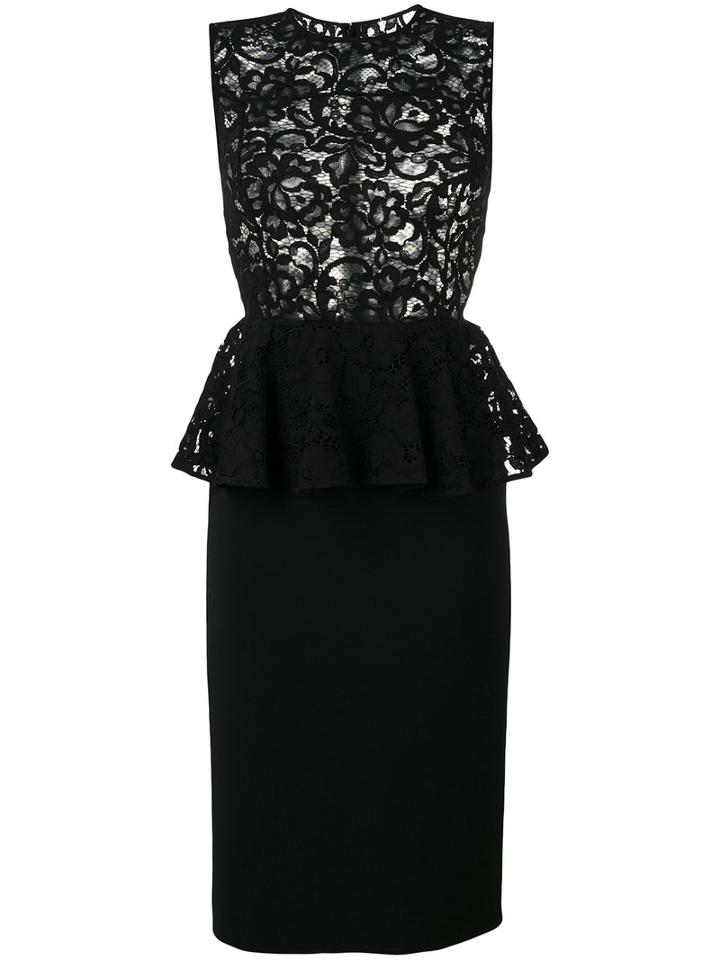 Saint Laurent Peplum Trim Midi Dress, Women's, Size: 38, Black, Cotton/polyamide/modal/silk