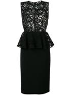 Saint Laurent Peplum Trim Midi Dress, Women's, Size: 38, Black, Cotton/polyamide/modal/silk