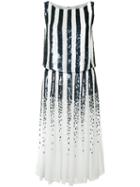 Carolina Herrera Striped Sequinned Dress, Women's, Size: 6, Blue, Silk