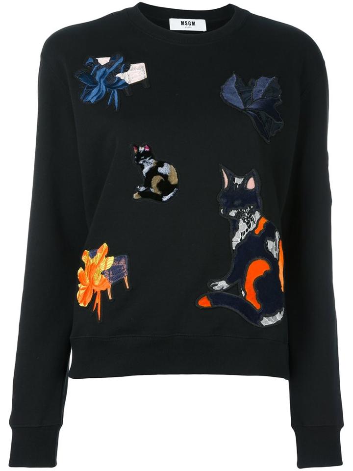 Msgm Cat Patch Sweatshirt, Women's, Size: Xs, Blue, Cotton